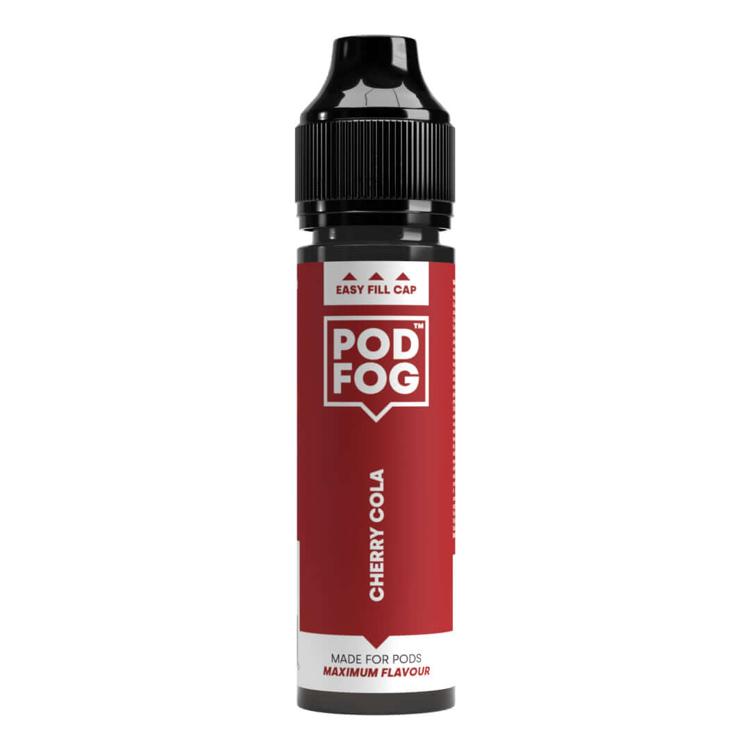 Cherry Cola 60ml Long Fill by POD FOG with easy fill cap, perfect for pod devices, maximum flavour, 50/50 e-liquid mix.