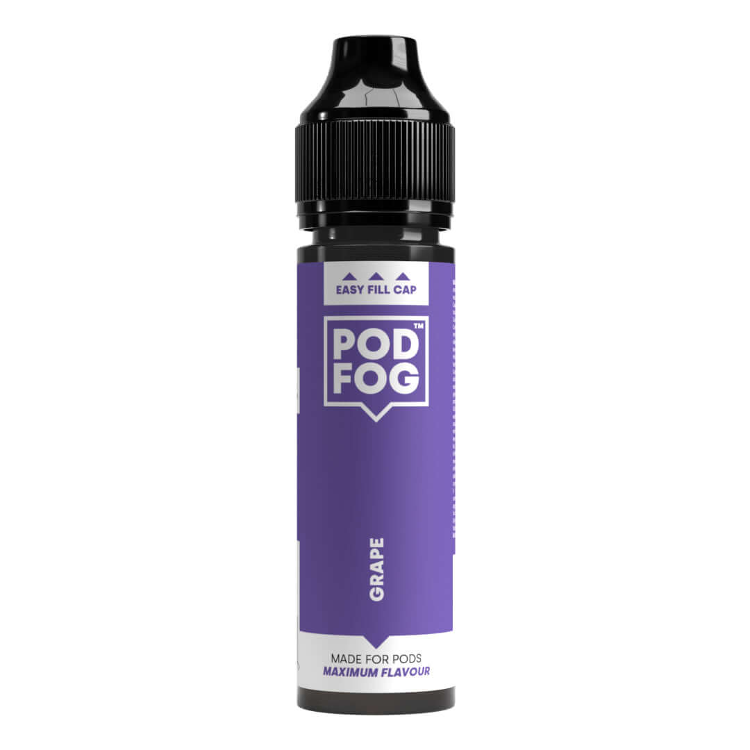 POD FOG Grape 60ml Long Fill bottle for pod devices, 50/50 e-liquid blend, perfect with 70/30 Nic Shots or Nicotine Salts for maximum flavor.