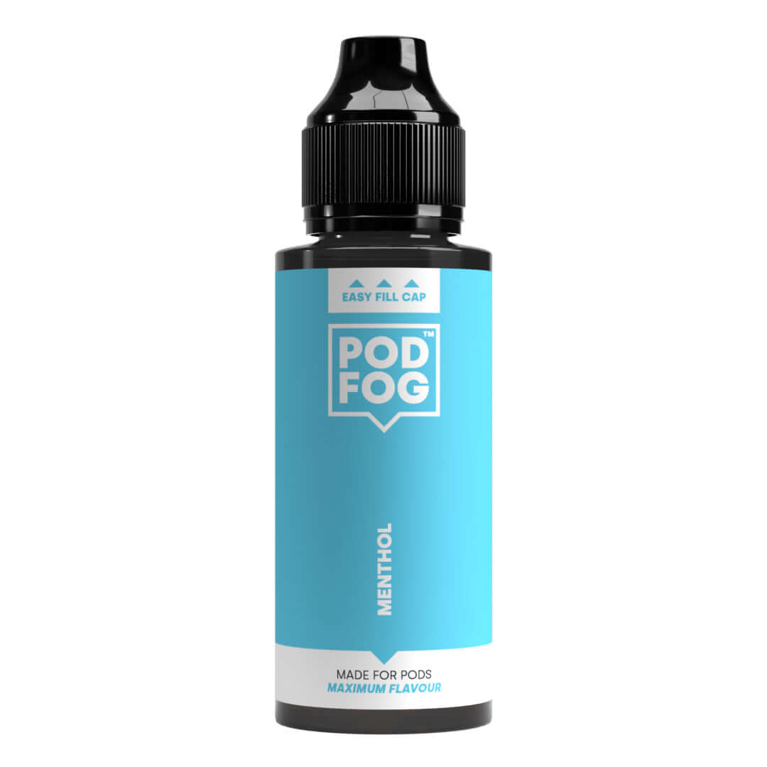 Menthol POD FOG 120ml Long Fill bottle for pod devices, 50/50 e-liquid blend with maximum flavor, ideal for customizing with nic shots.